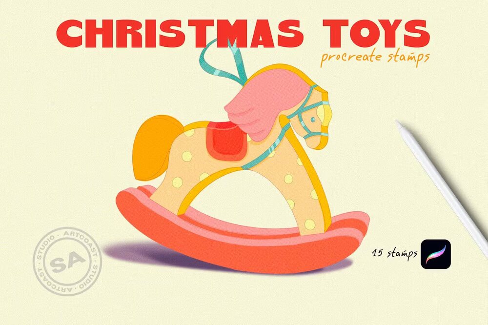 A christmas toys procreate stamps