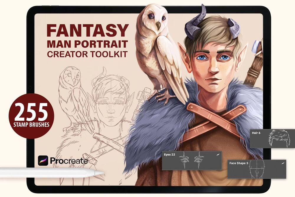 A fantasy men portrait stamp brushes for procreate