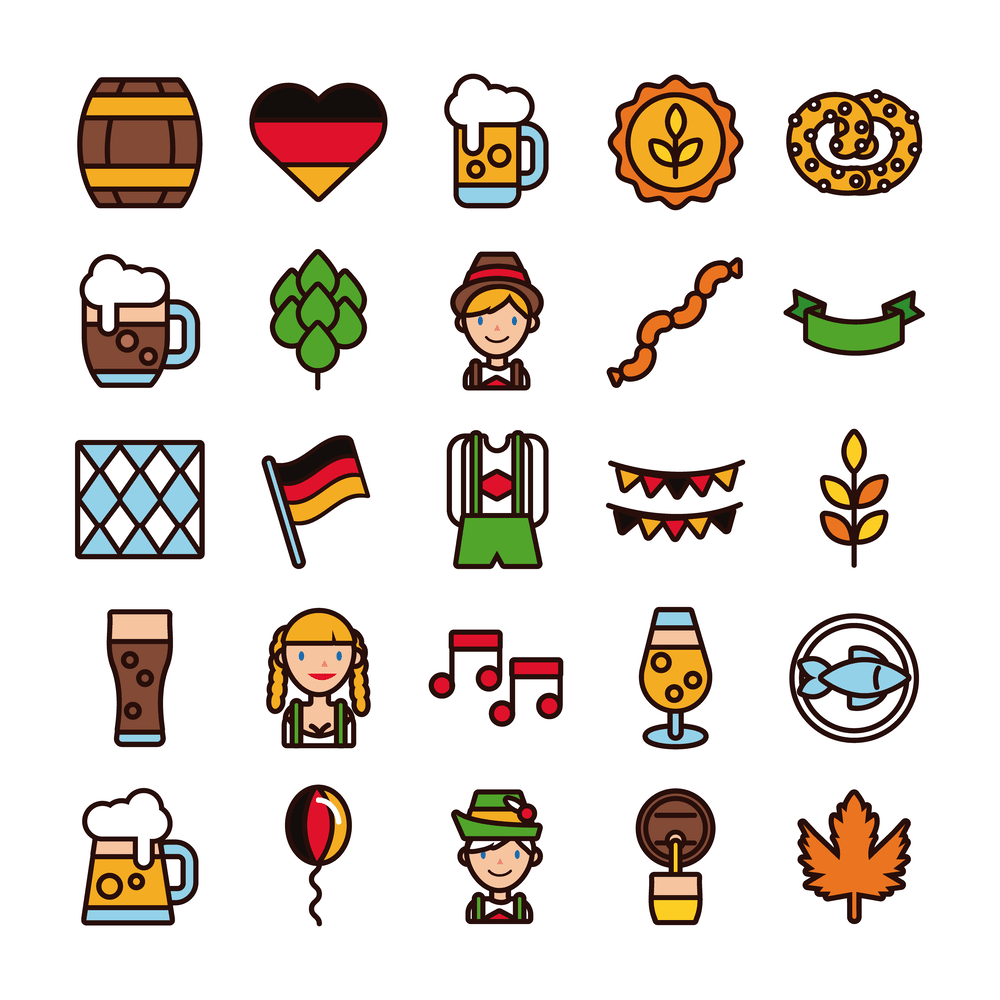 A free oktoberfest line color icons