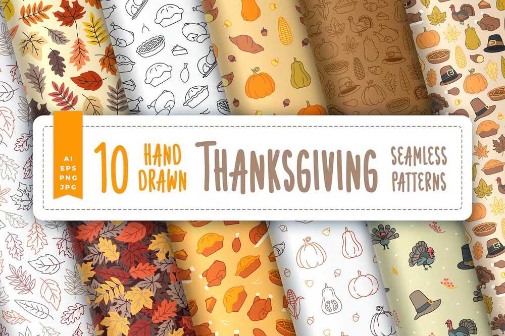 A hand drawn thanksgiving seamless patterns