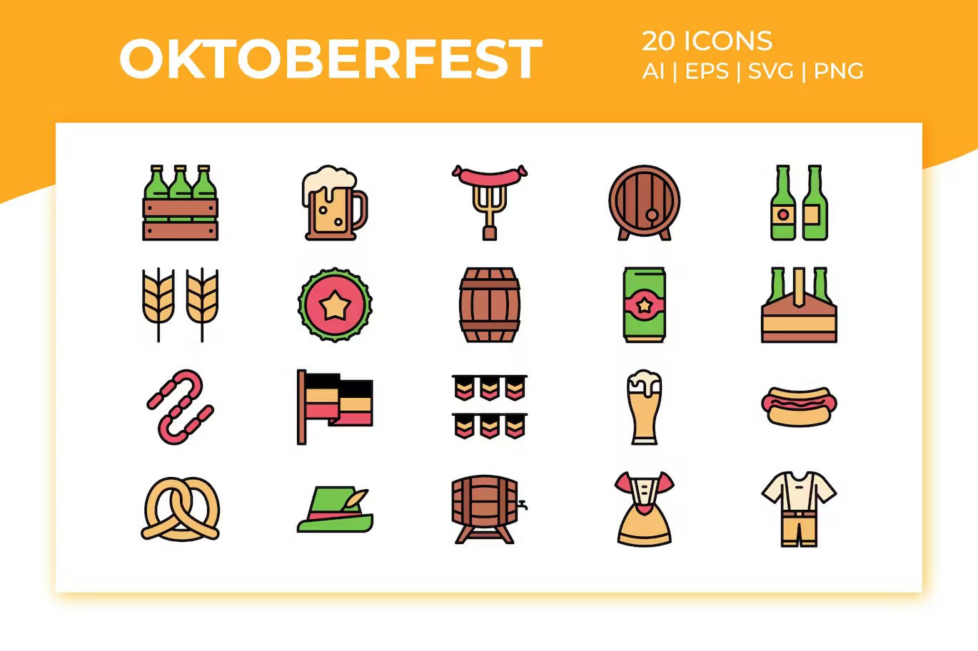 A filled color oktoberfest icon set