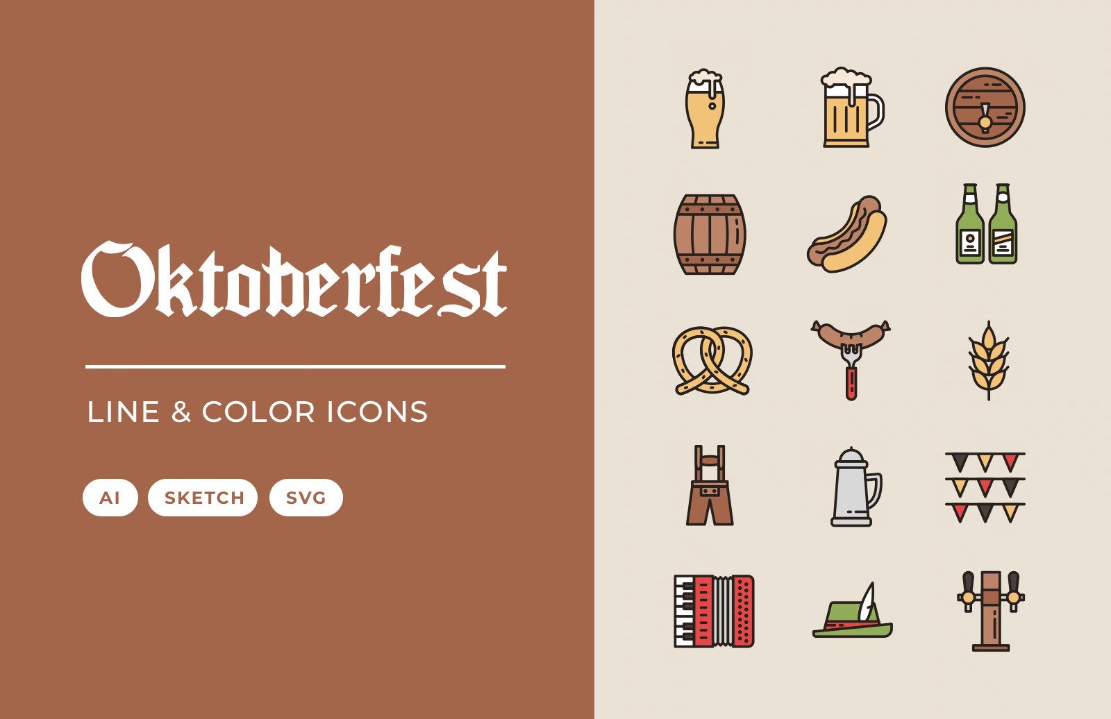 A line and color free oktoberfest icons
