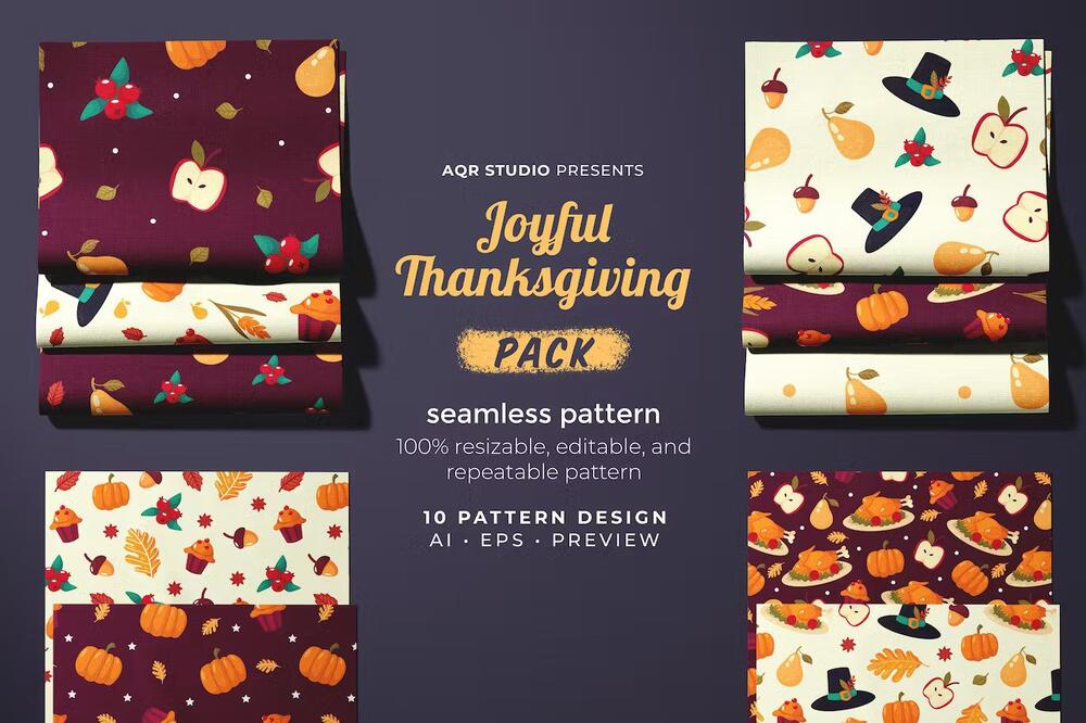 A joyful thanksgiving seamless pattern pack