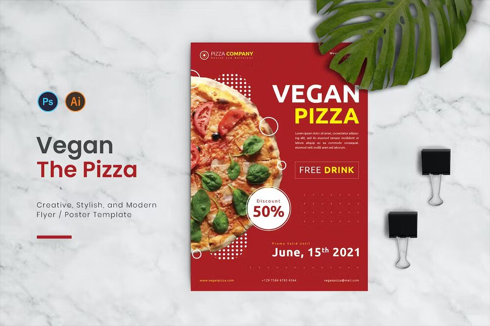 A vegan pizza flyer template