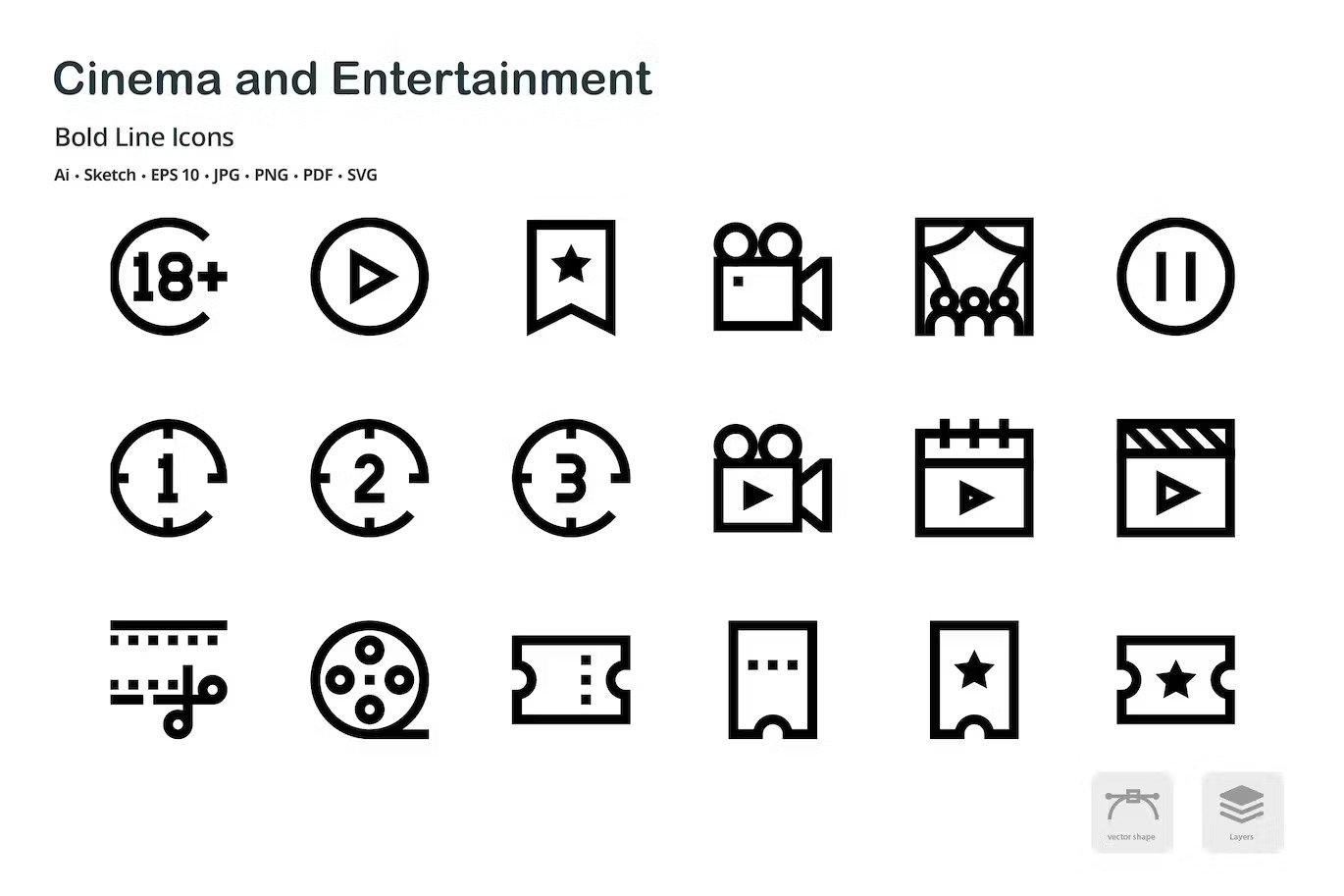 A cinema bold line icons