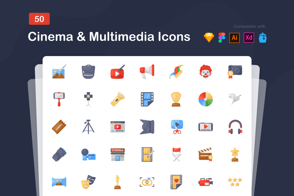 A cinema and multimedia icons