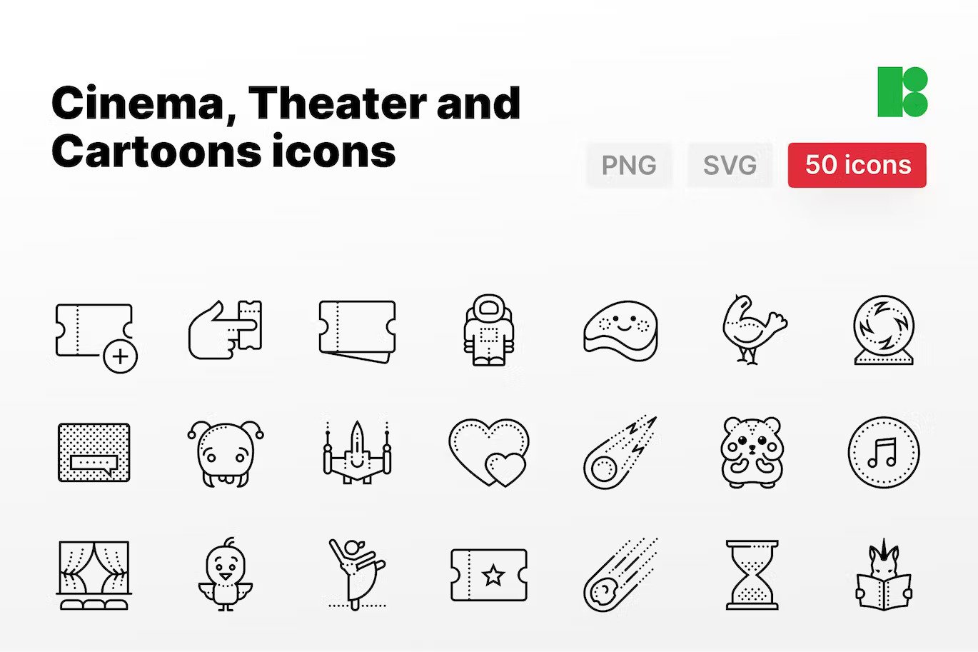 A cinema theater and cartoon icons