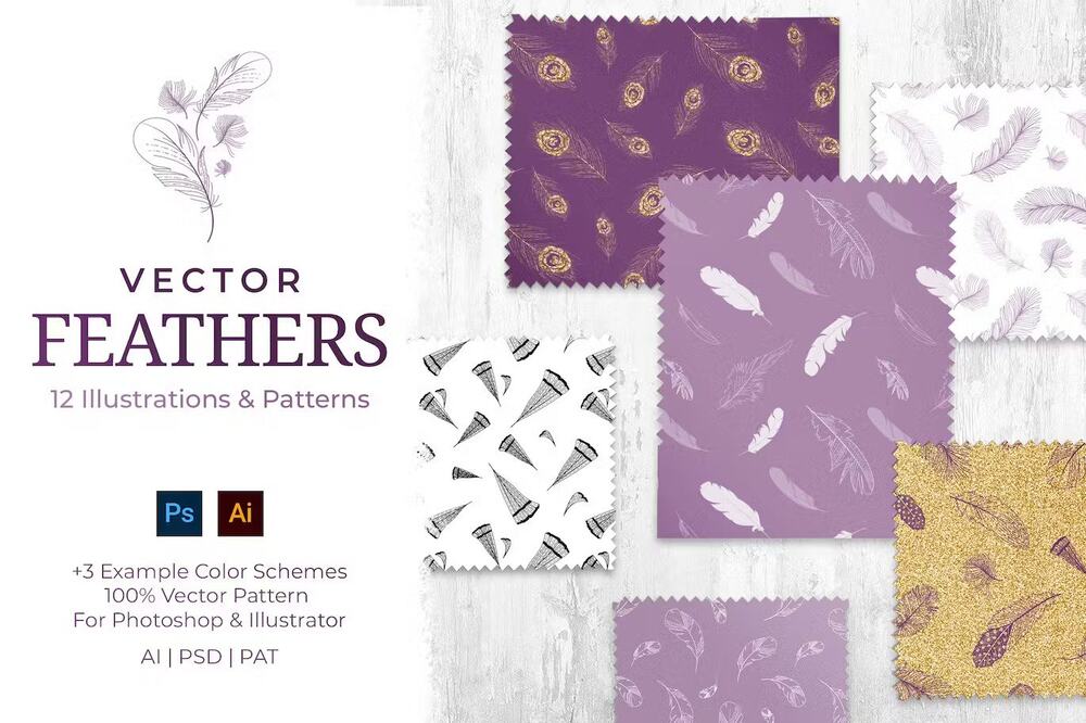 A feathers vector pattern set