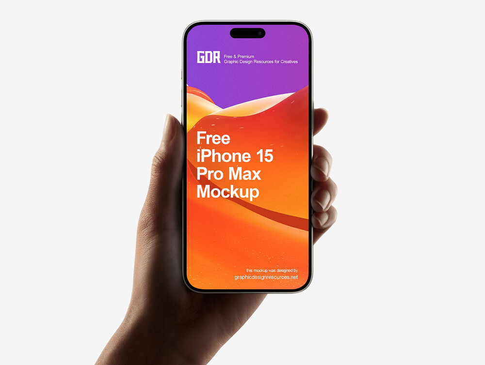 A free hand holding iphone 15 pro max mockup