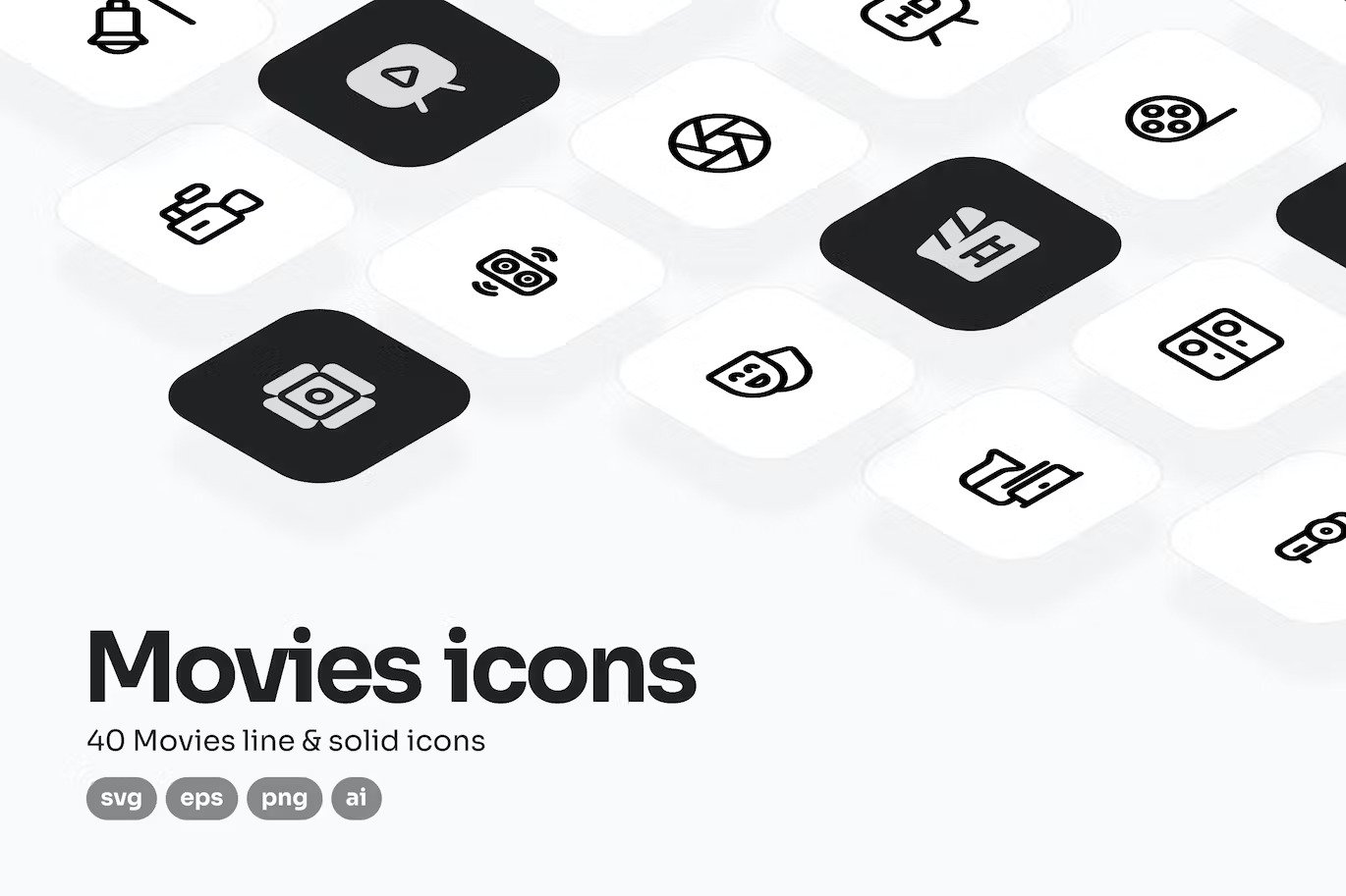 A set of movie line and solid icons