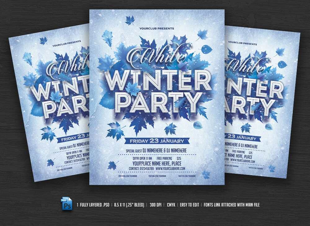 A white winter party flyer