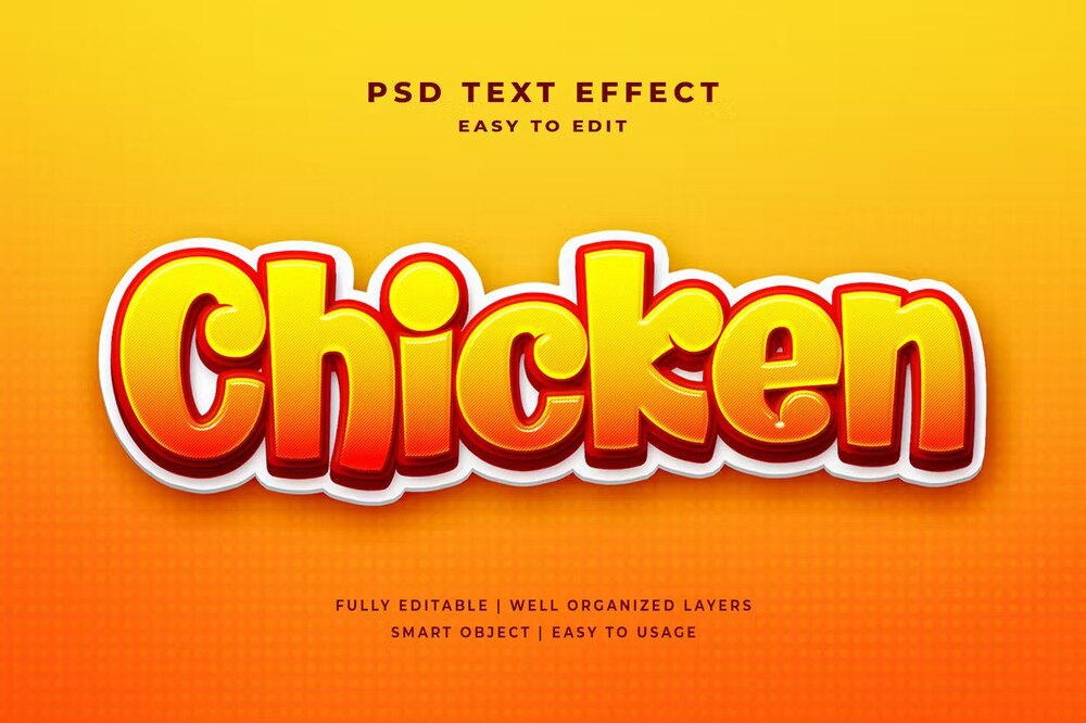 A chicken cartoon 3d text effect