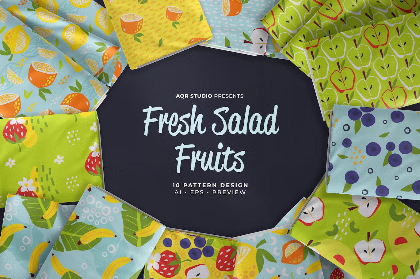 A fresh salad fruits seamless patterns