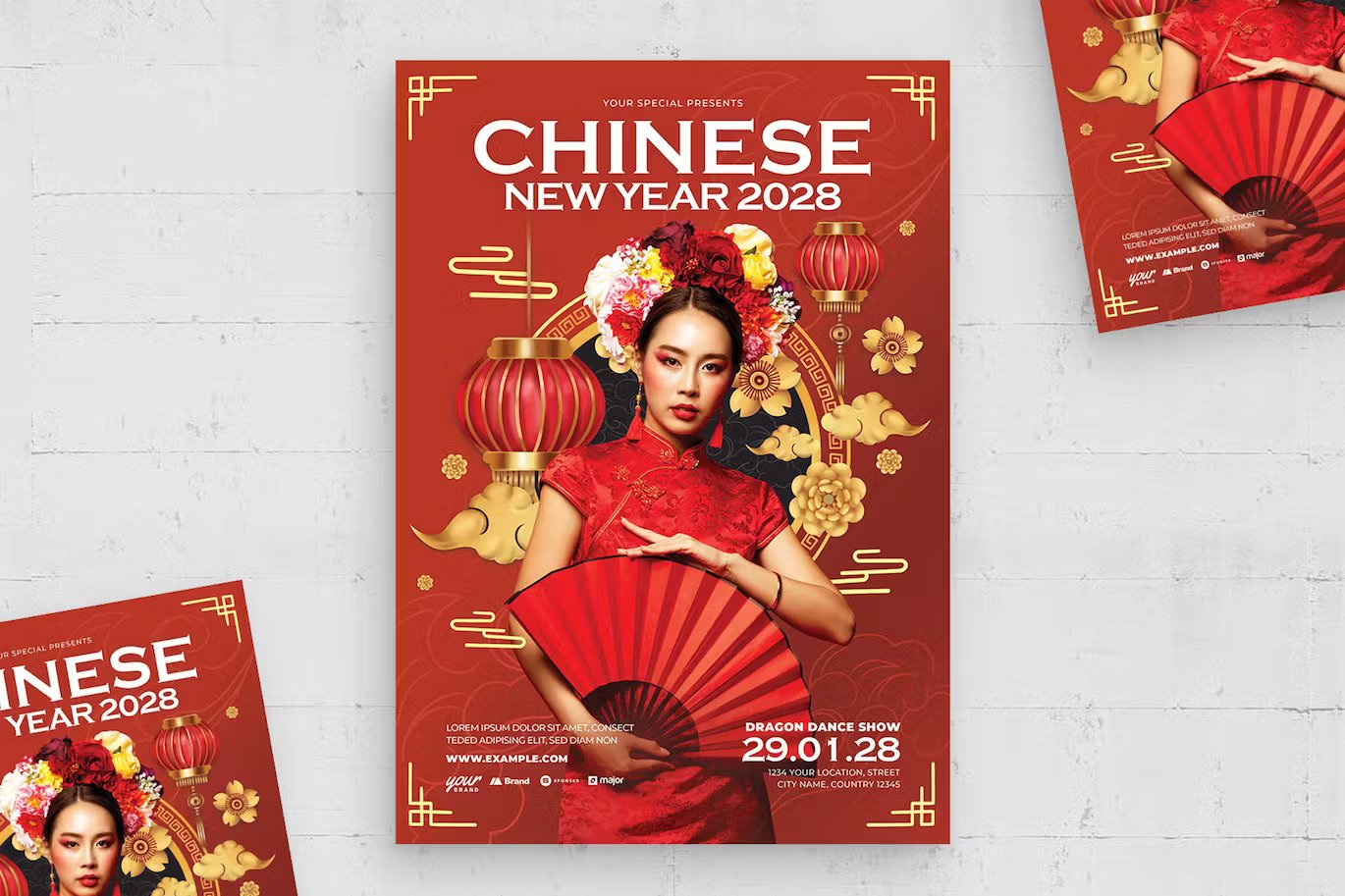 A red chinese new year flyer template
