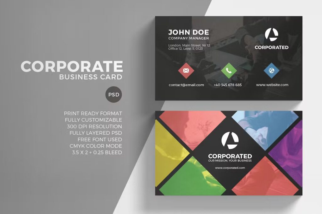 A colorful corporate business card