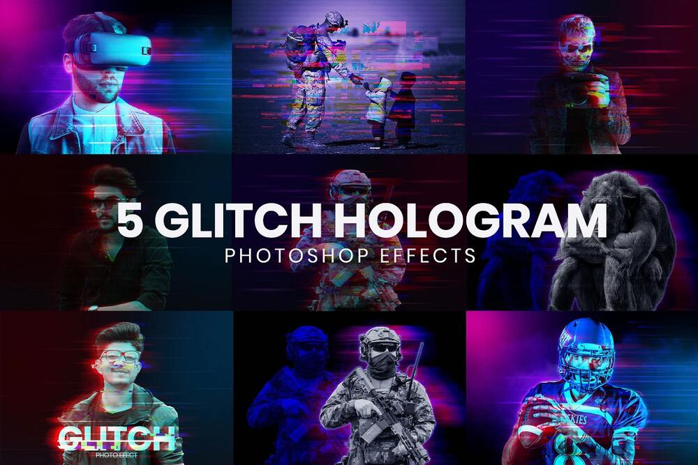 A hologram glitch photoshop effects