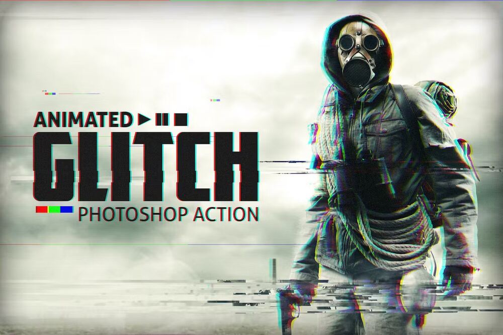 An animated glitch photoshop action