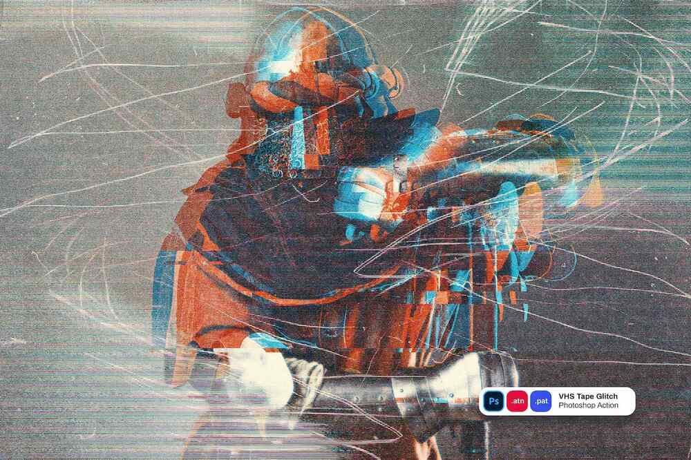 A vhs tape glitch photoshop action