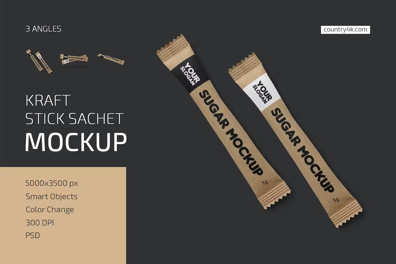 A kraft stick sachet mockup set