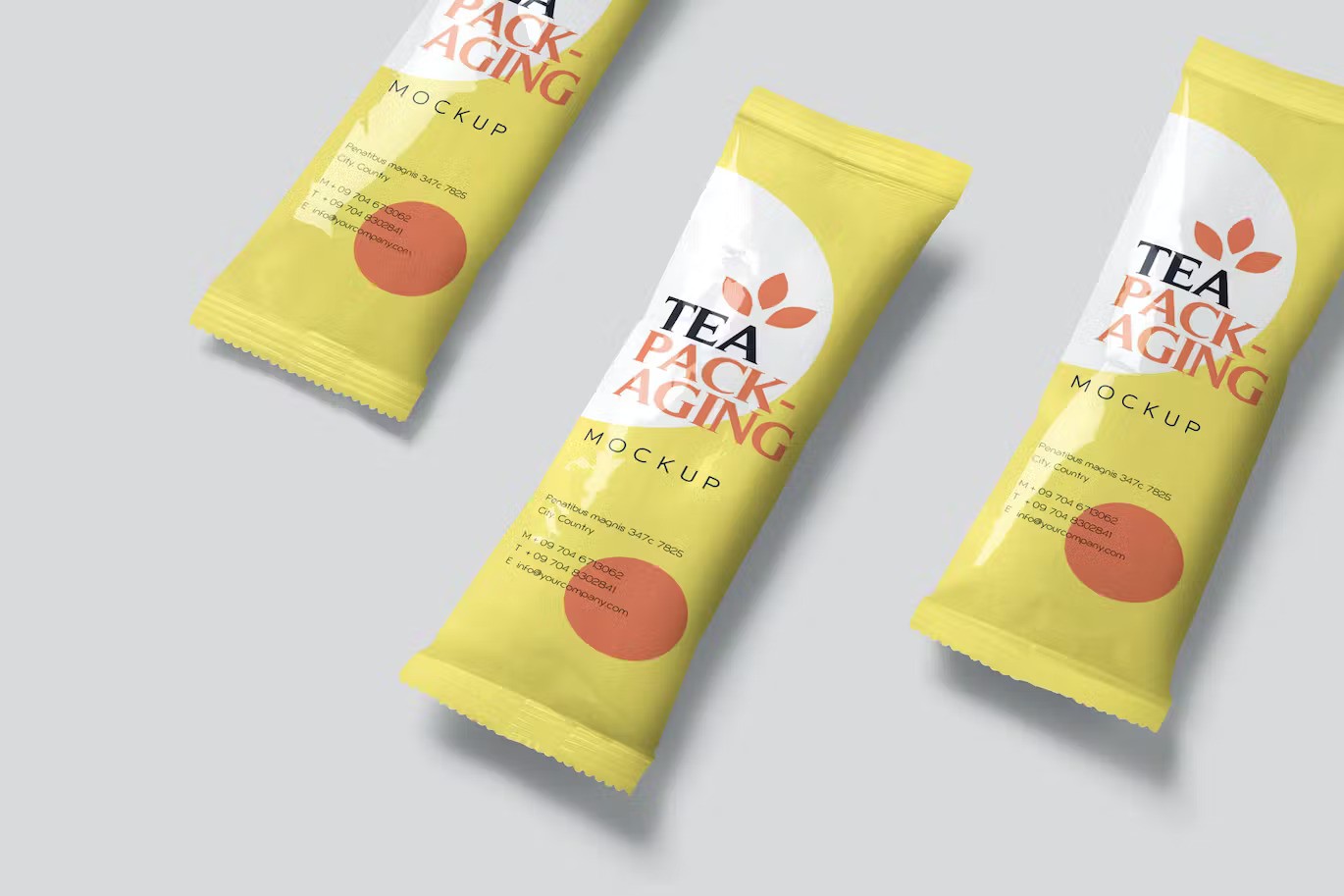 A long sachet packaging mockup set