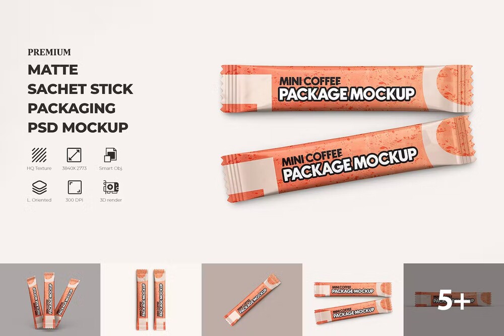 A matte sachet stick packaging mockup